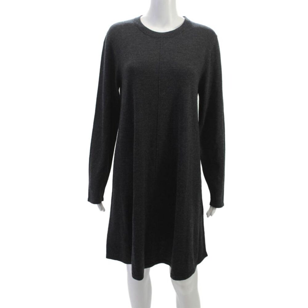 Repeat Womens Sweater Dress Gray Merino Wool Long Sleeve Crew Neck Mini Size L